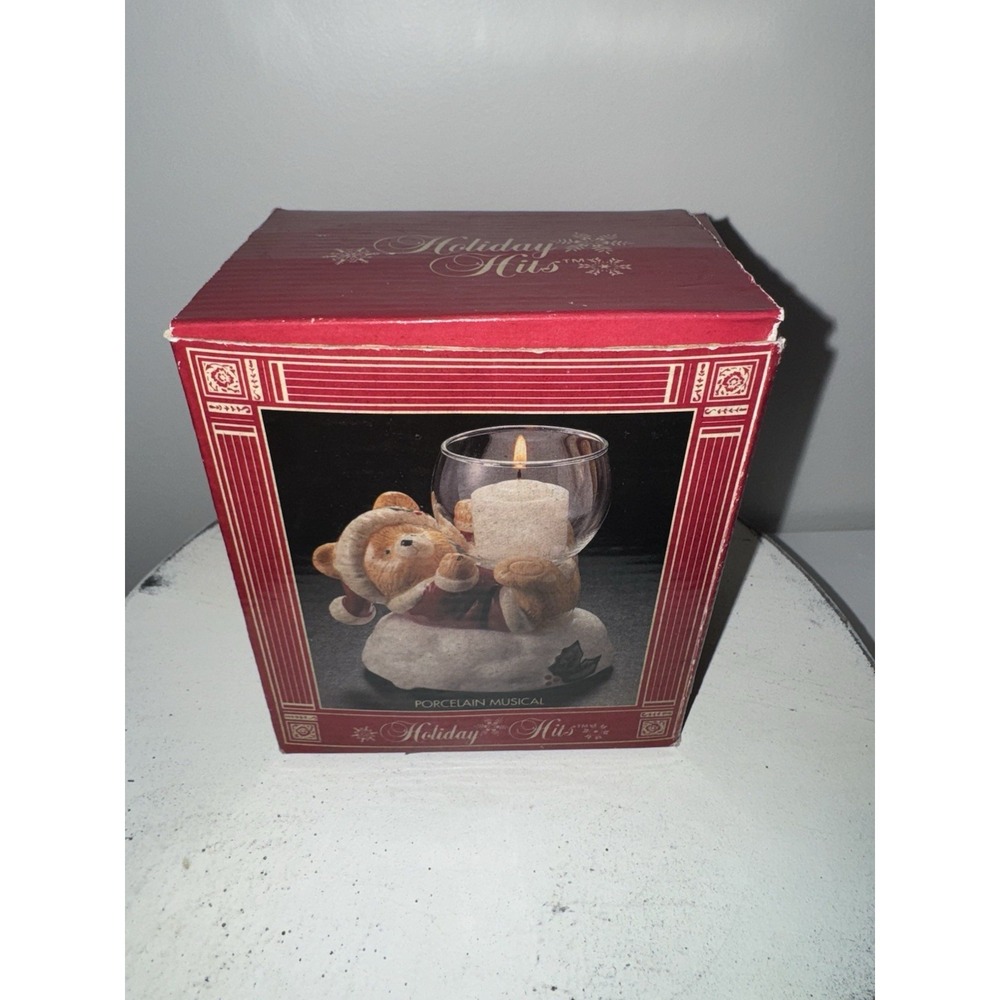 Otagiri Christmas Music Box Santa Bear Candle Trinket Holder Vtg SILENT NIGHT